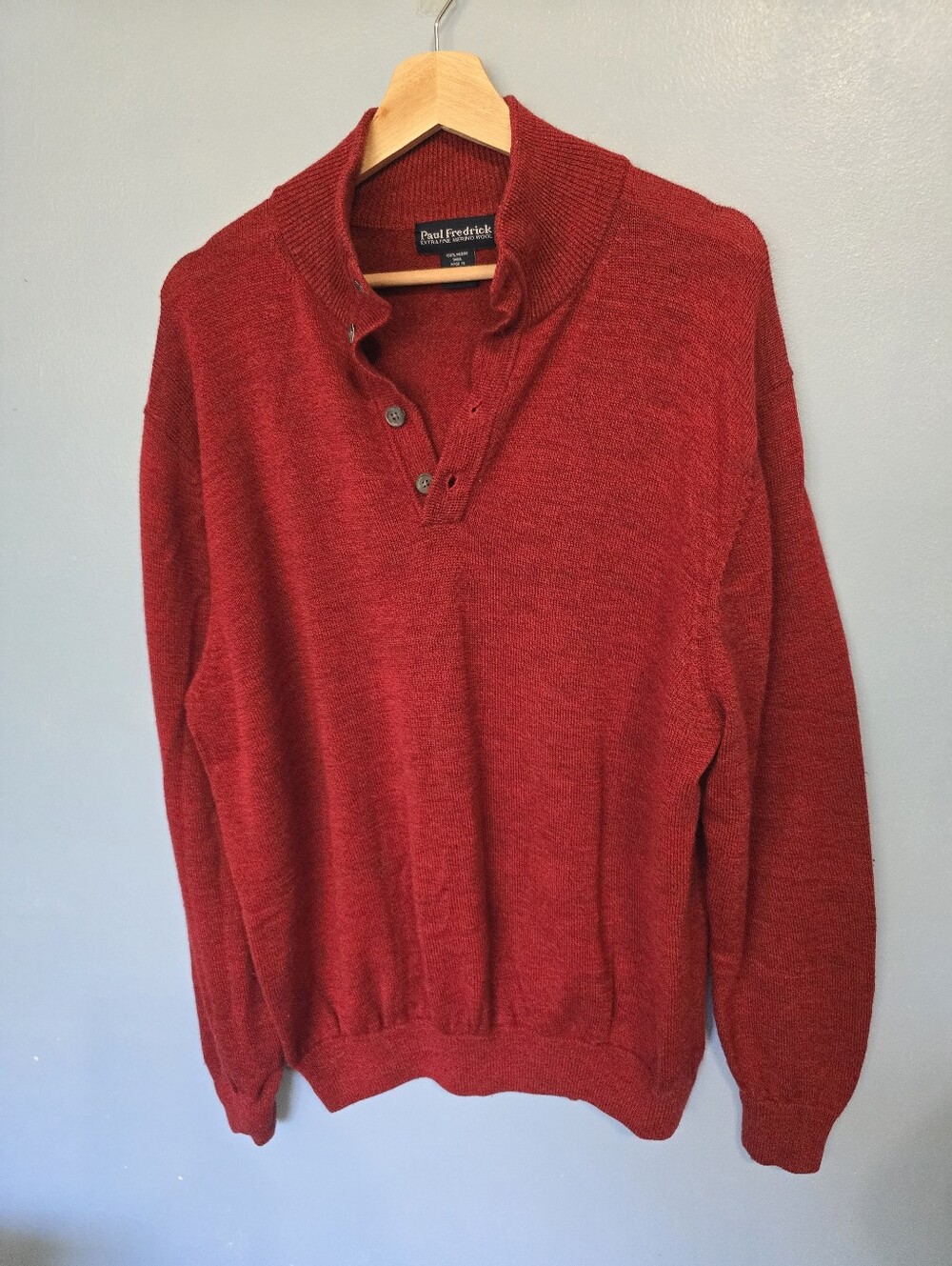 Paul Fredrick Men's Red Quarter Button Merino Wool Sweater XL